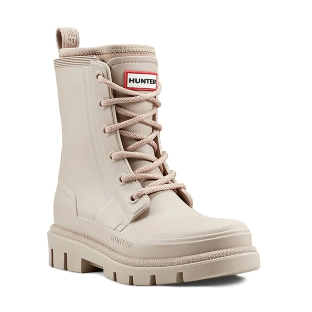 Hunter Women's Diana Beige Lace-Up Rain Combat Boots